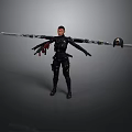 Detailed Action Figure In Black Tactical Outfit With Dual Swords And Standing Pose