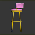 Stylish Pink Upholstered Bar Stool With Yellow Metal Legs And Diamond Stitching Backrest