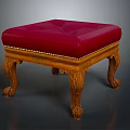 Vintage Style Wooden Stool With Red Padded Seat And Carved Legs