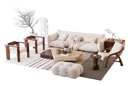 Quiet sofa tea table combination 3d model