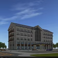 Multi story Hotel Building With Modern Traditional Style Glass Windows And Surrounding Trees