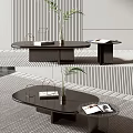 Modern Dark Wood Coffee Table With Elegant Design Green Plant Vase And Books
