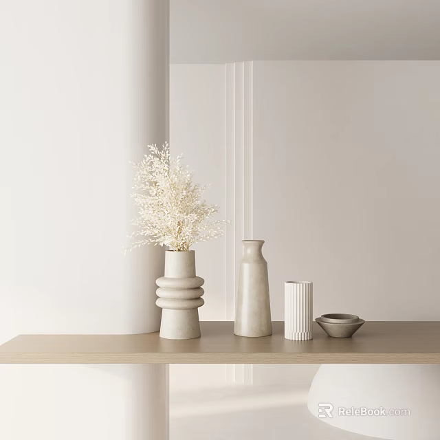 Minimalist Ceramic Vases With Dried Flower Arrangement For Modern Home Interior Decor 3d model 