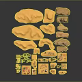 Desert Terrain Model With Yellow Sand Formations Rocks And Small Vegetation 3d model