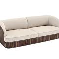 Beige Fabric Multi Person Sofa With Modern Brown Striped Base And Comfortable Design 3d model