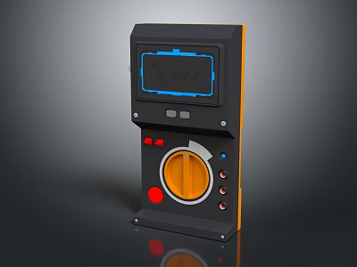 Black Industrial Control Device With Blue Digital Display Orange Knob Buttons And Indicator Lights 3d model
