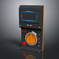 Black Industrial Control Device With Blue Digital Display Orange Knob Buttons And Indicator Lights