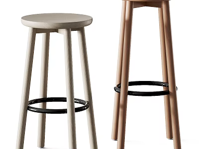 Two Modern Bar Stools With Round Seats And Metal Foot Rests In Different Colors 3d model