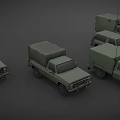 Multiple Green Military Vehicles Showcasing Various Models Like Trucks And SUVs 3d model