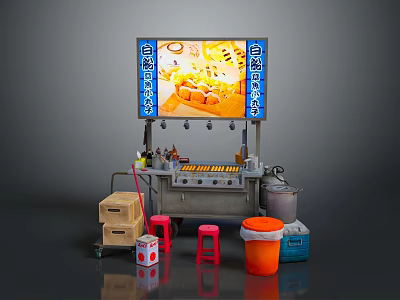 Daily Life Supplies Including Vending Machine Drinks Stools Boxes And Trash Can 3d model