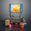 Daily Life Supplies Including Vending Machine Drinks Stools Boxes And Trash Can