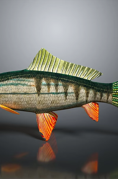 Vibrant Green Orange Striped Decorative Fish Figurine Home Living Ornament 3d model