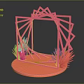 Pink Geometric Frame Structure With Circular Base And Red Decorative Elements