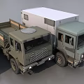 Multiple Green Utility Vehicles With Cargo Beds And Functional Cabins 3d model