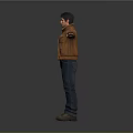 Man Wearing Brown Leather Jacket Dark Jeans Brown Boots With Arms Outstretched Gray Background