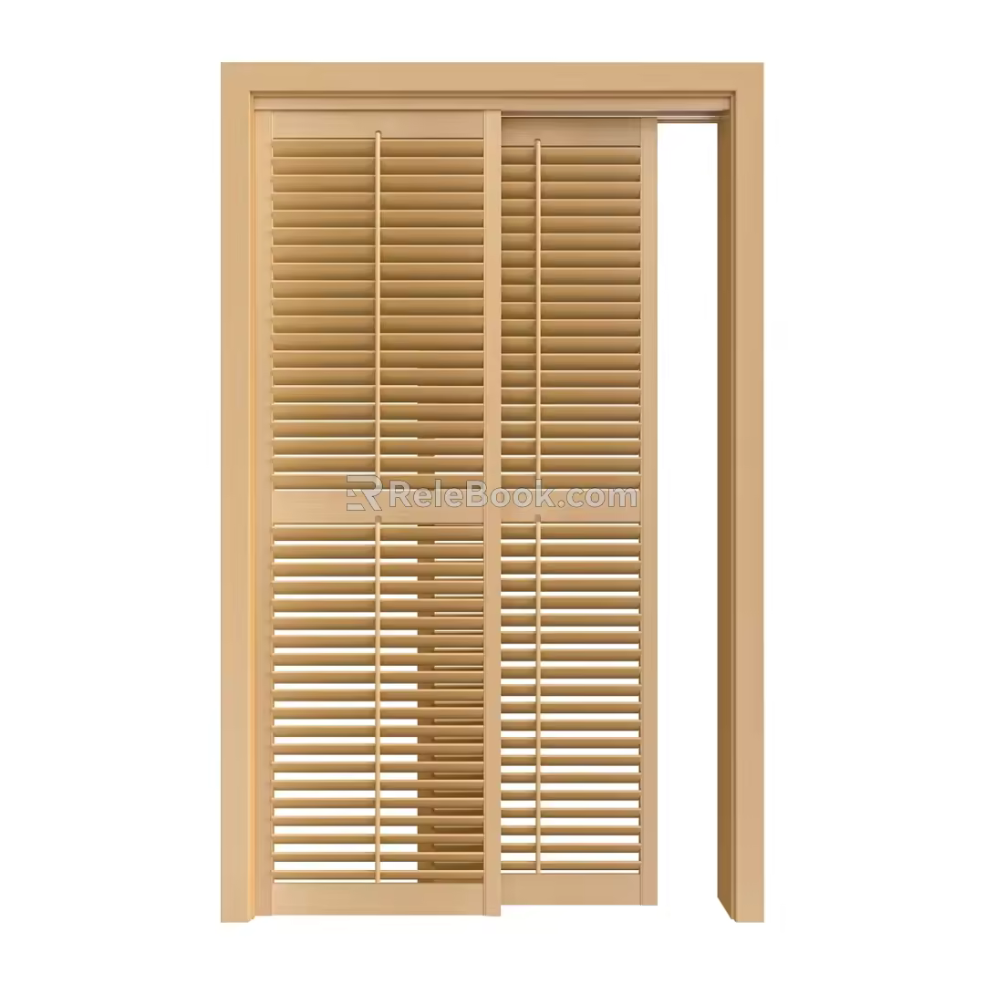 Modern sliding door log color shutter sliding door basswood 3d model