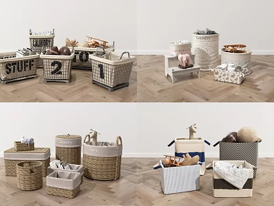 Stylish Woven and Fabric Storage Baskets for Home Organizing in Living Room Bedroom 3d model