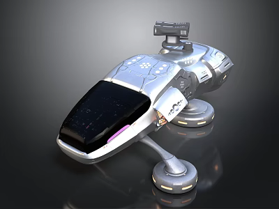 Sci Fi Metallic Device With Streamlined Silver Black Design Stand Base And Top Equipment 3d model
