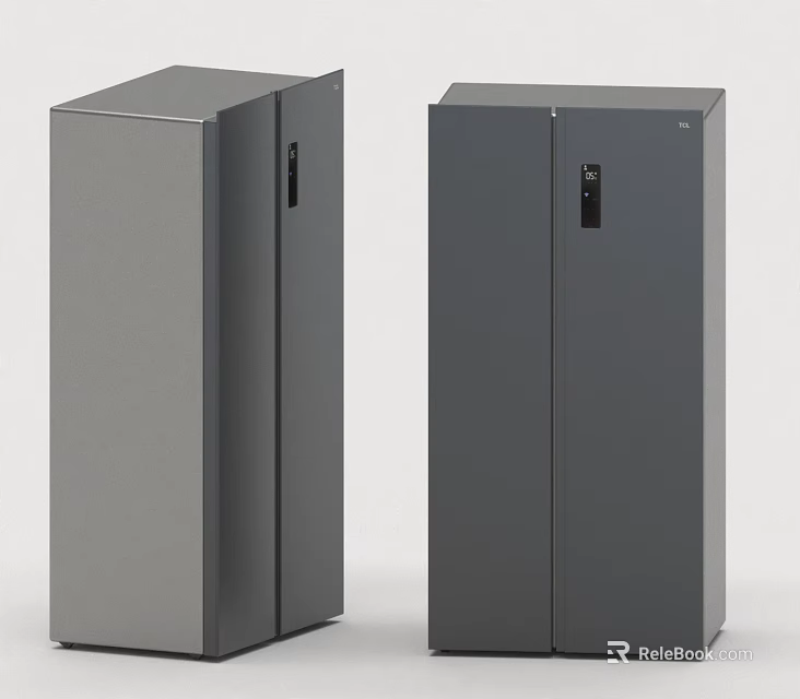 Modern Gray Household Appliances with Sleek Double Door Design for Home 3d model 
