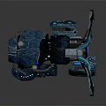 Blue Sci Fi Mechanical Robot With Red Glowing Propellers And Details 3d model
