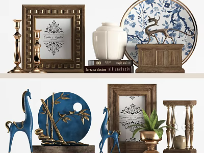 Stylish Decorative Ornaments Set With Framed Art Vase Animal Figurines Decorative Plates And Candle Holders 3d model