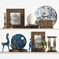 Stylish Decorative Ornaments Set With Framed Art Vase Animal Figurines Decorative Plates And Candle Holders