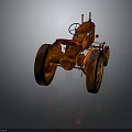 Vintage Red Tractor With Large Wheels And Yellow Rims On Gray Background