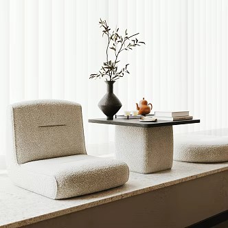 Bay Window Table and Chair Bedroom Small Tea Table Tatami Table and Chair Windowsill Small Table Kang Table and Chair Green Plant Tea Set 3d model