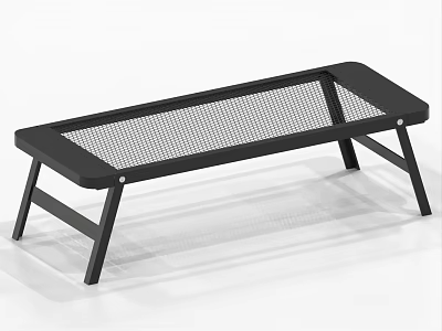 Black Metal Bench With Mesh Seat And Modern Sleek Sturdy Design 3d model