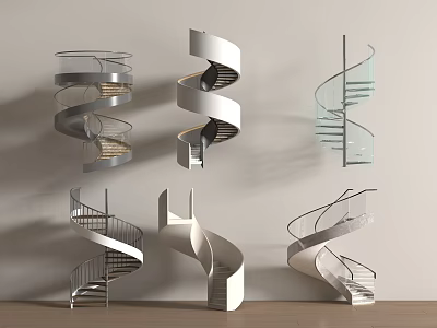 Modern Spiral Stairs With Various Designs Glass Railings Metal And White Elements 3d model