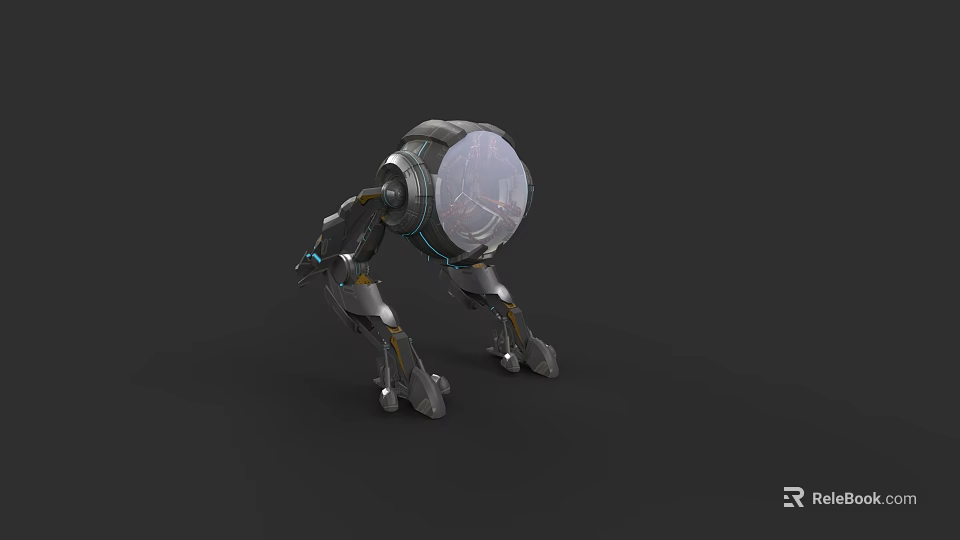 Futuristic Robot Game Movie Character With Spherical Head And Mechanical Legs 3d model 