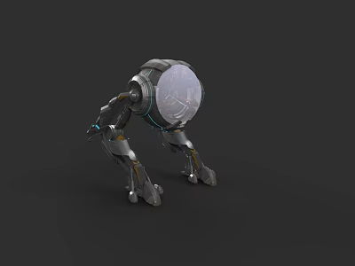 Futuristic Robot Game Movie Character With Spherical Head And Mechanical Legs 3d model