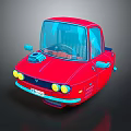 Red Small 3D Model Car With Blue Windows And Yellow Headlights Design