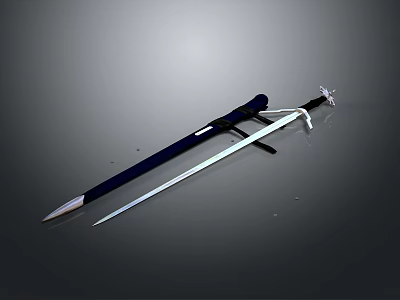 Traditional Decorative Sword With Dark Blue Scabbard And Silver Blade 3d model