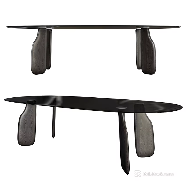 Modern Black Dining Table With Unique Wooden Legs And Smooth Surface Design 3d model