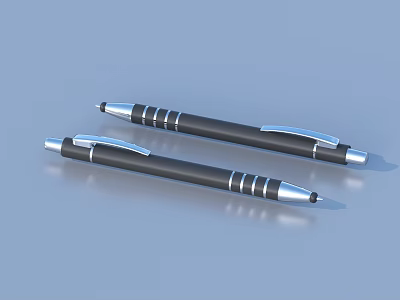 Two Black Pens With Silver Accents Modern Design On Blue Smooth Surface 3d model
