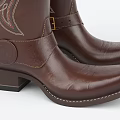 Brown Leather Cowboy Boots With Tall Shaft Decorative Stitching And Block Heel