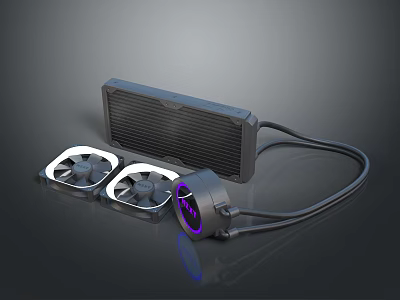 High Performance Water Cooling System With Dual Fans And RGB Purple Light 3d model