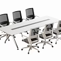 Modern Office Conference Table With Six Black Mesh Back Ergonomic Swivel Chairs