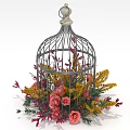 Elegant Decorative Ornament Set with Birdcage and Colorful Flowers for Home Decor