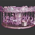 Classic Carousel Amusement Ride With Ornate Top Colorful Horses And Striped Base