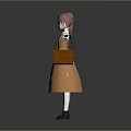 Cartoon Girl With Pink Hair Blue Eyes In Orange Dress And White Shirt Arms Stretched