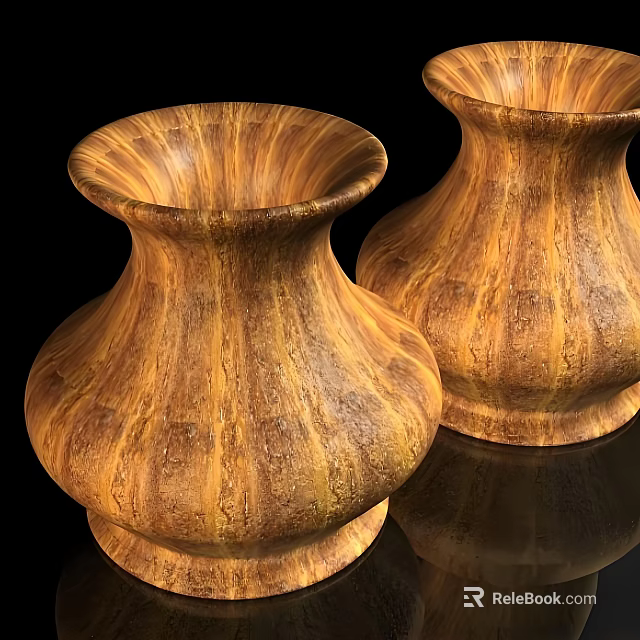 Two Handcrafted Wooden Vases With Natural Grain Texture On Black Background 3d model 