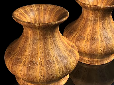 Two Handcrafted Wooden Vases With Natural Grain Texture On Black Background 3d model