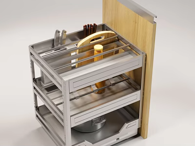 Kitchen Utensils Storage Drawer Organizer With Metal Frame And Wooden Panel 3d model