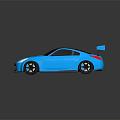 Blue Modified Sports Car With Large Rear Spoiler Black Roof And Wheels