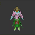 Creature Inspired Warrior Character In Red Armor With Horns And Swords