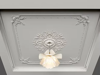 French ceiling plaster carved line chandelier 3d model
