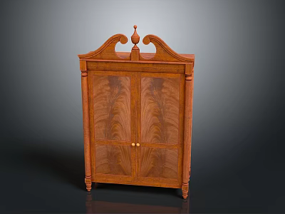 Classic Wooden Display Cabinet With Double Glass Doors And Ornate Carved Top 3d model