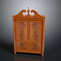 Classic Wooden Display Cabinet With Double Glass Doors And Ornate Carved Top